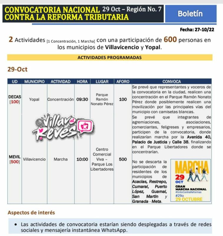 ¡Atentos! convocan a marchas contra la Reforma Tributaria este 29 de octubre en Villavicencio