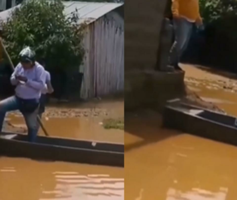 Cobra diarios trabajan en Atlántico sin importar inundaciones: van en canoa