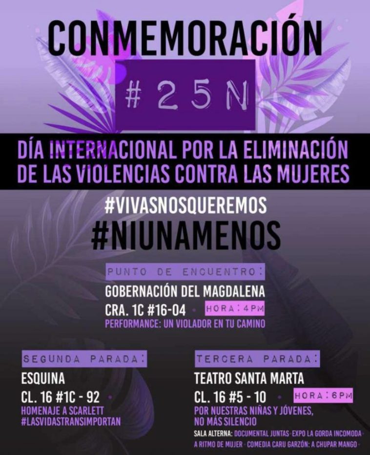 Feministas de Santa Marta conmemoran el día de la eliminación de la violencia contra las mujeres