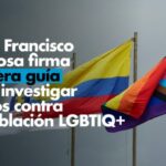 En la imagen aparecen tres banderas: la de la Fiscalía, la de Colombia y la de la población LGBTIQ+