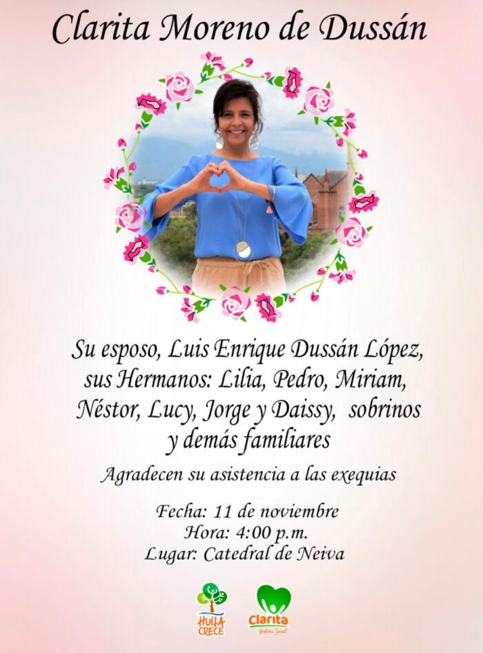 Hoy a las 4 de la tarde serán las exequias de Clara Cecilia Moreno, 8 12 noviembre, 2022