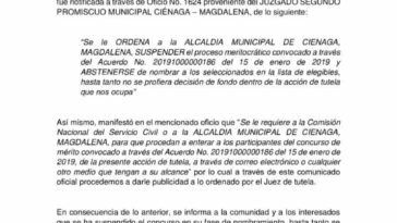 Mucha atención al siguiente comunicado: Alcaldía de Ciénaga