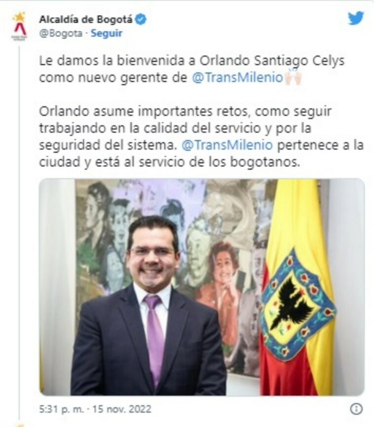 Orlando Santiago Cely es el nuevo gerente general de Transmilenio
