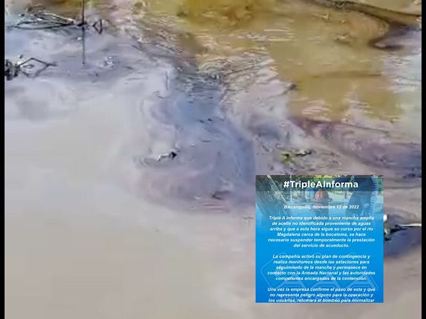 Una mancha de aceite en el río Magdalena tiene sin servicio de agua gran parte de Barranquilla