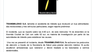 11 heridos dejo accidente de transito con alimentador de TransMilenio