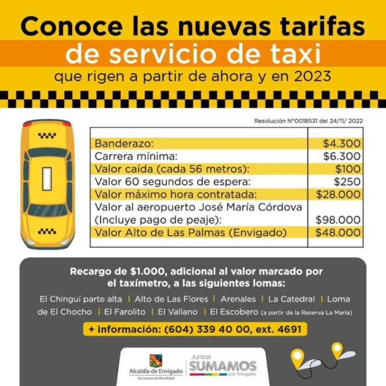 Nueva tarifa para taxis en Envigado