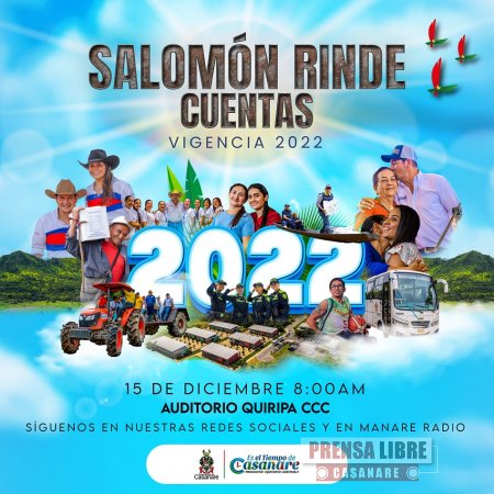 Este jueves rinde cuentas vigencia 2022 a los casanareños el Gobernador Salomón Sanabria