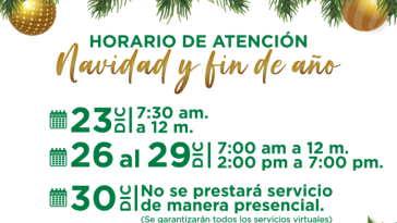 Modificación Horarios de atención del 23 al 30 de diciembre de 2022.
