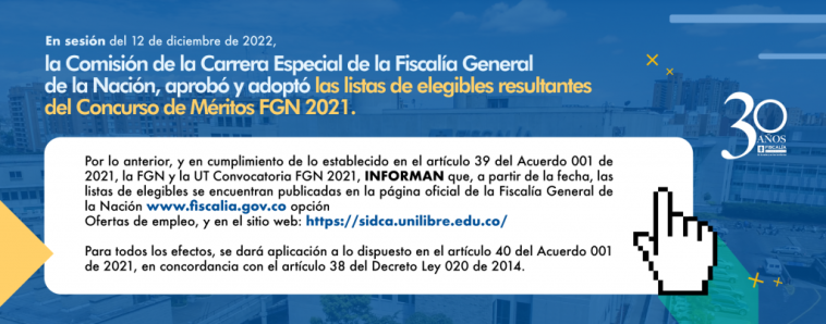 Publicación Listas de Elegibles Concurso de Méritos Fiscalía General de la Nación 2021