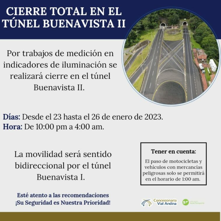 Atención: cierre total del túnel Buenavista ll Bogota-Villavicencio