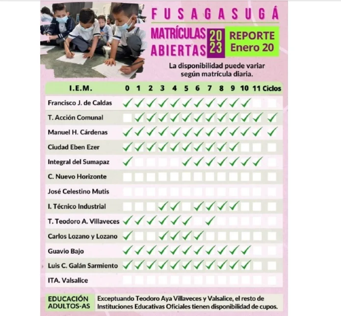 fusagasuga cundinamarca cupos escolares