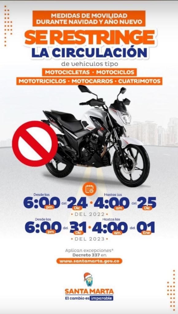 ¡Ojo motociclista! Recuerda que hoy hay restricción de motos en Santa Marta