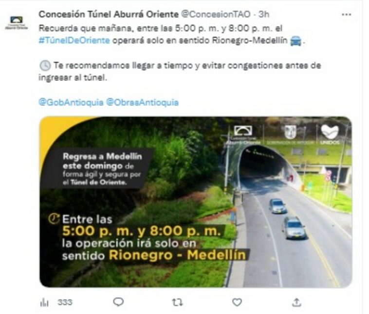 Tunel de Oriente 1 de enero 2023