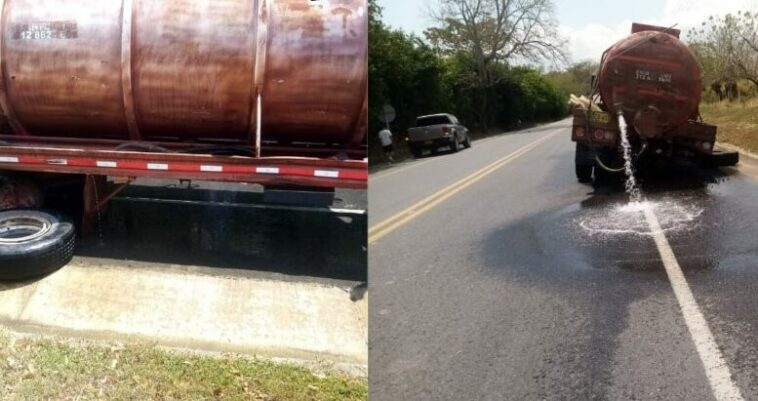 A camión cisterna se le desprendieron dos llantas y una de ellas chocó contra un carro