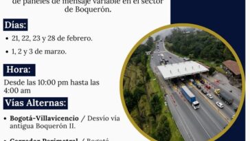 Cierre total en la vía Bogotá-Villavicencio: conozca las fechas y horarios