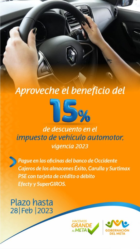 Pague el impuesto vehicular antes del 28 de febrero y gánese el 15% de descuento