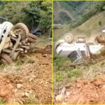 ¡Se salvó de milagro! en vías de Nariño volqueta se fue al abismo, conductor logró salir