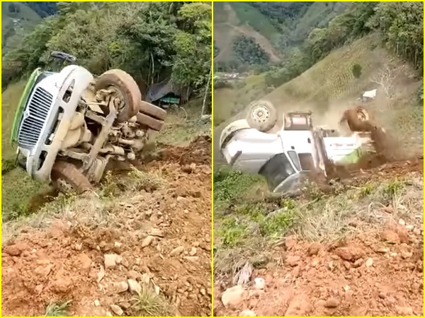 ¡Se salvó de milagro! en vías de Nariño volqueta se fue al abismo, conductor logró salir