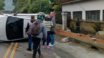 Accidente de tránsito en Calarcá: un vehículo se volcó y colisionó contra un muro. Por fortuna no hubo fallecidos