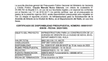 Alcaldía de Neiva solicitará reunión con el Ministro de Hacienda, para verificar CDP del proyecto Circunvalar de Oriente