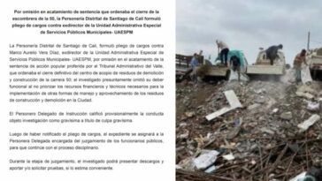 Años atrás el vertedero número 50 de Cali debió haber sido cerrado, Personería emitió aviso de cobro por incumplimiento