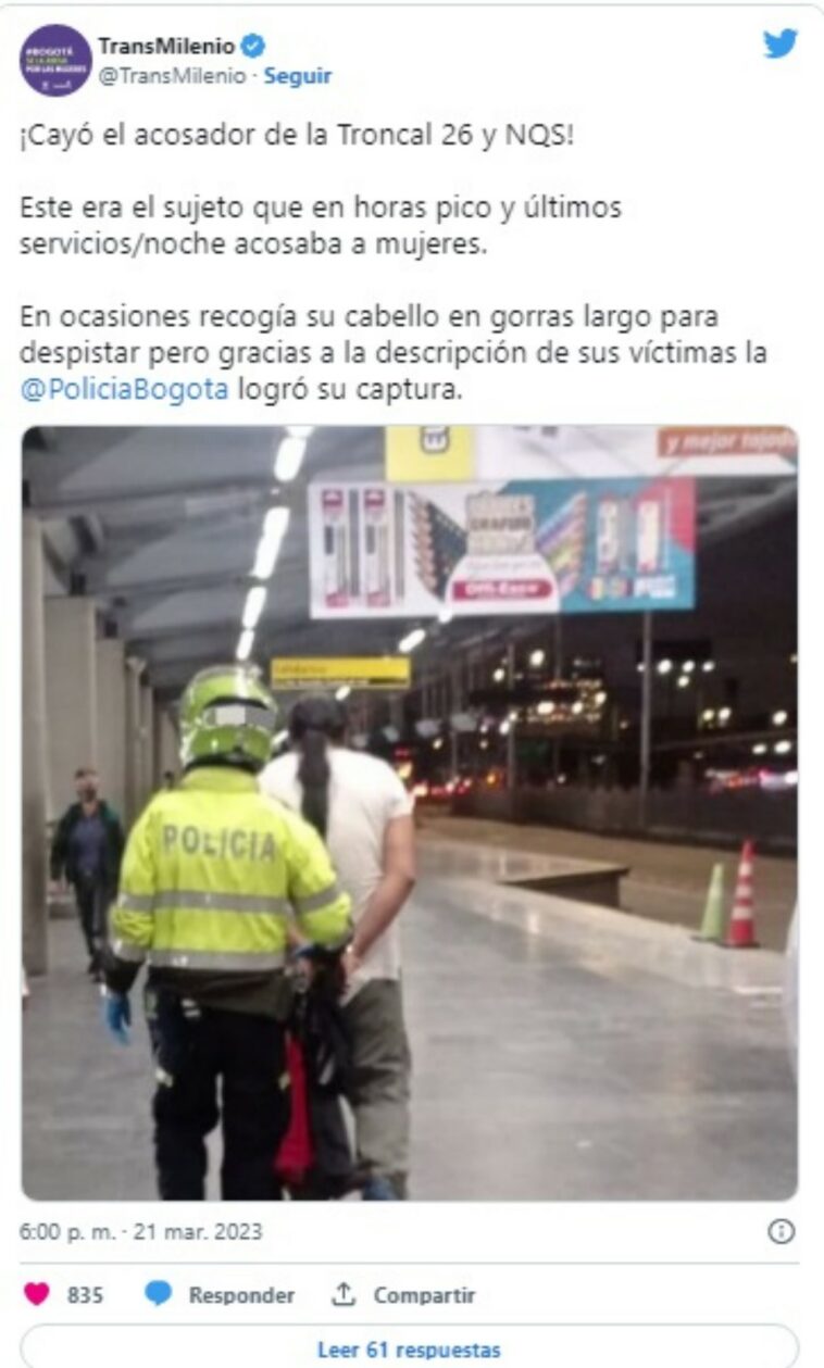 Capturaron a dos presuntos acosadores de mujeres en TransMilenio