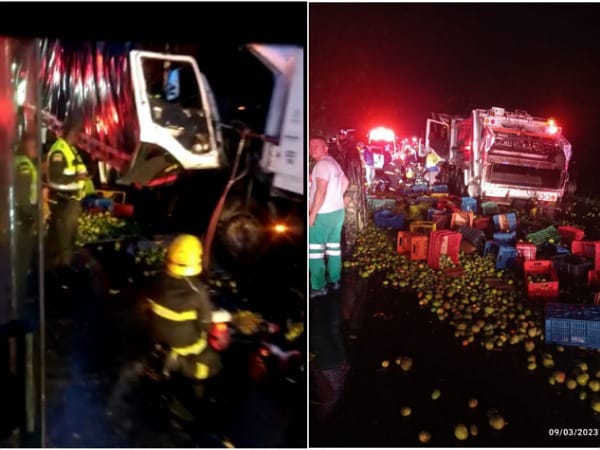 Chocaron camión de limpieza y un turbo cargado de frutas: los dos conductores terminaron con los huesos rotos, recta Cali – Palmira