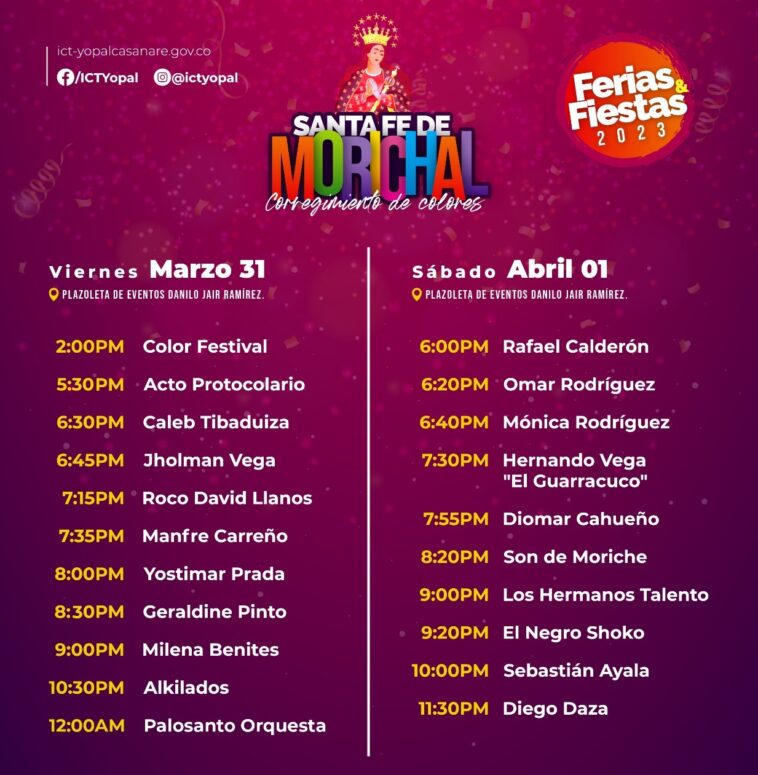 Milena Benites, Alkilados, Diego Daza y Sebastián Ayala encabezan las Fiestas de Morichal