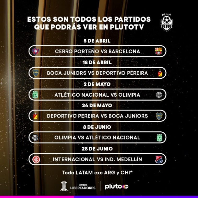 Pluto TV transmitirá partidos de la Conmebol Libertadores gratis para toda Colombia