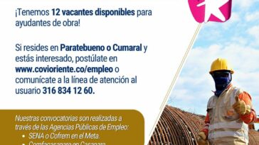 #TrabajoSiHay Se requieren ayudantes de obra en #Paratebueno y #Cumaral