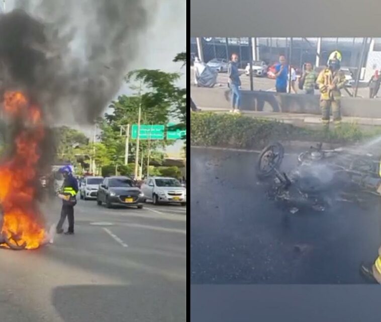 Motociclista le tapó la placa a la moto, lo paró el tránsito y prefirió quemarla