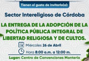 Presentan la nueva Política Pública Integral de Libertad Religiosa y de Cultos de Córdoba