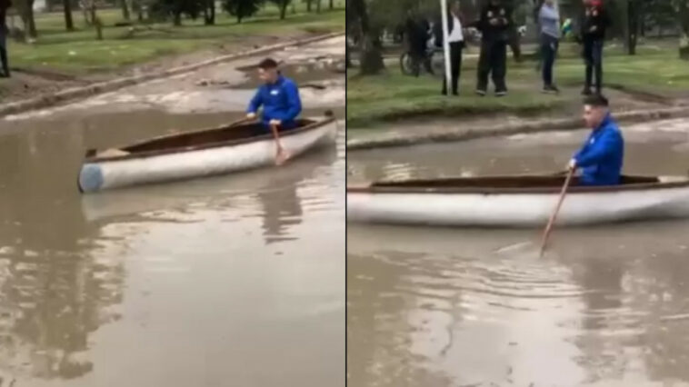 Video. En épocas de lluvias: habitantes de Kennedy, Bogotá, deben cruzar en canoa por culpa de un hueco