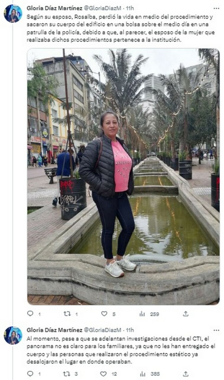 Mujer pierde la vida tras cirugia plastica en apartamento de Bogota 1