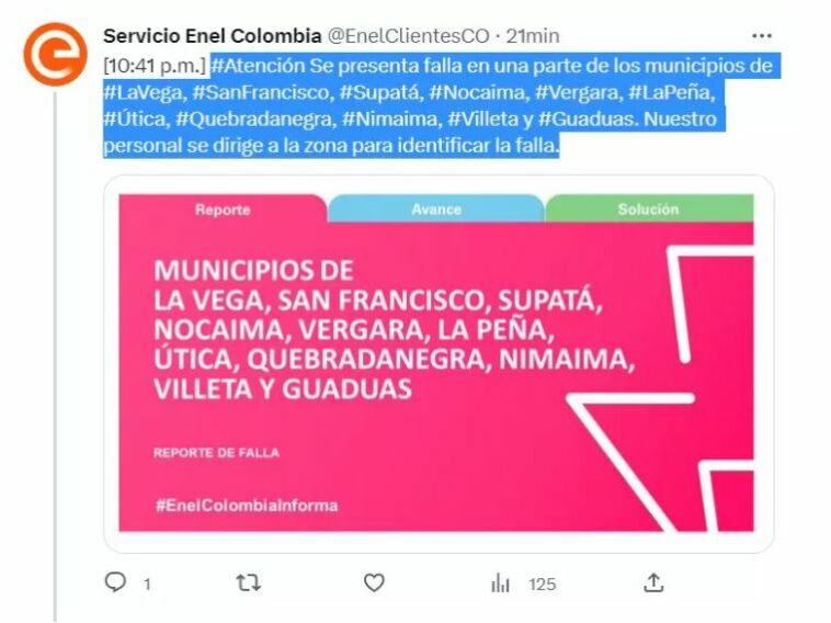 Once municipios de Cundinamarca se ven afectados por un corte de luz
