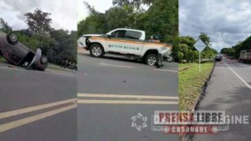 Patrulla de la Policía y automóvil involucrados en accidente en la Marginal del Llano