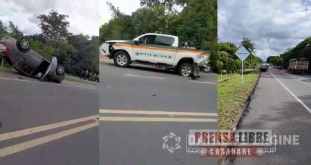 Patrulla de la Policía y automóvil involucrados en accidente en la Marginal del Llano