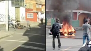 VIDEO: En Bogotá comunidad hizo «justicia a mano propia», golpearon y le quemaron moto a ladrones