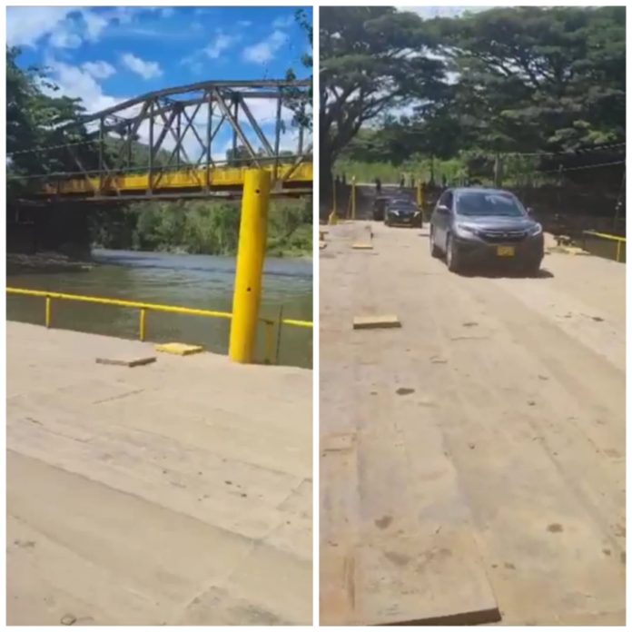 Instalan un puente flotante privado en La Tebaida, el que se cayó en abril no se ha reconstruido