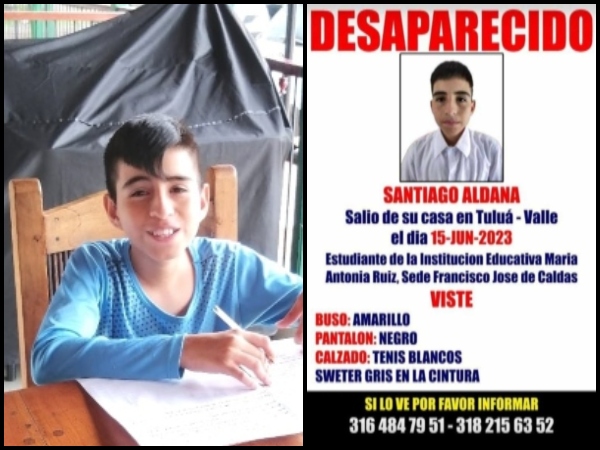 'Nunca llegó a casa de su amiga': Buscan a Santiago Aldana en Tuluá, Valle