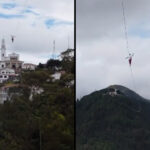 En cuerda floja deportista cruzo el cerro de Monserrate hasta el de Guadalupe