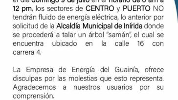 Breve: Anuncian corte de electricidad para el centro y el puerto de Inírida, este domingo