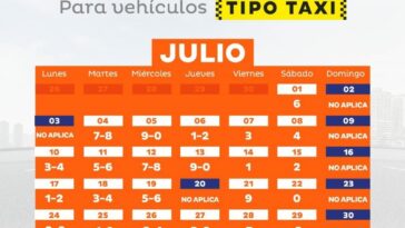 Conozca el “Pico y Placa” de taxis para julio y agosto