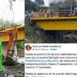 Habrá paso controlado: volverá a funcionar el puente sobre el río Barragán que une Valle del Cauca y Quindío