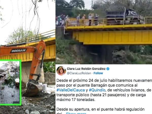 Habrá paso controlado: volverá a funcionar el puente sobre el río Barragán que une Valle del Cauca y Quindío