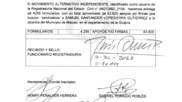 Santa Lopesierra oficializa su candidatura a la Alcaldía de Maicao