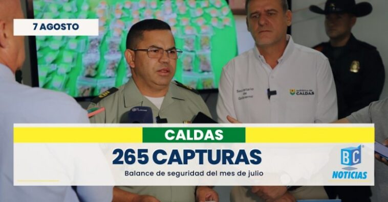 265 personas fueron capturadas en Caldas durante el mes de julio