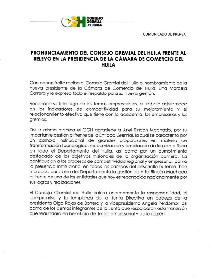 Gremios del Huila respaldan relevo en la Cámara de Comercio 7 16 agosto, 2023