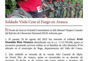 Por hacer preguntas ELN retuvo a soldado en Arauca
