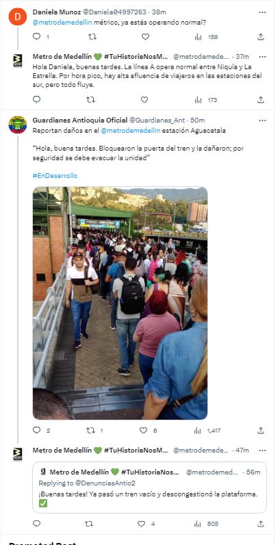Metro Medellín reporta retrasos.